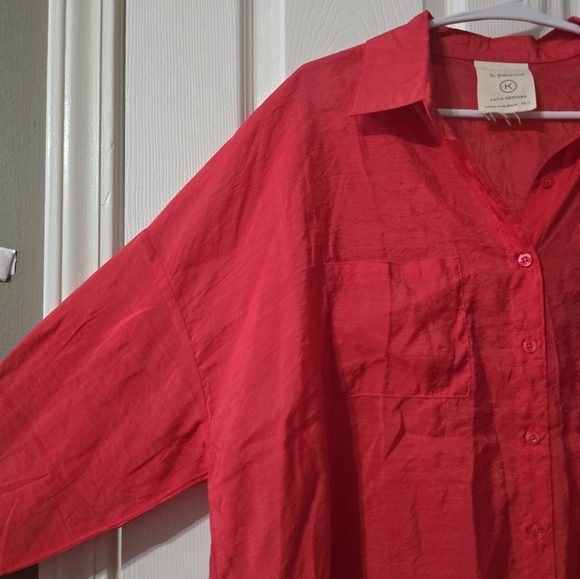 Katia Designs The Goddess Shirt in Cranberry, Oversized Sheer Flowy Button Down - Picture 5 of 11